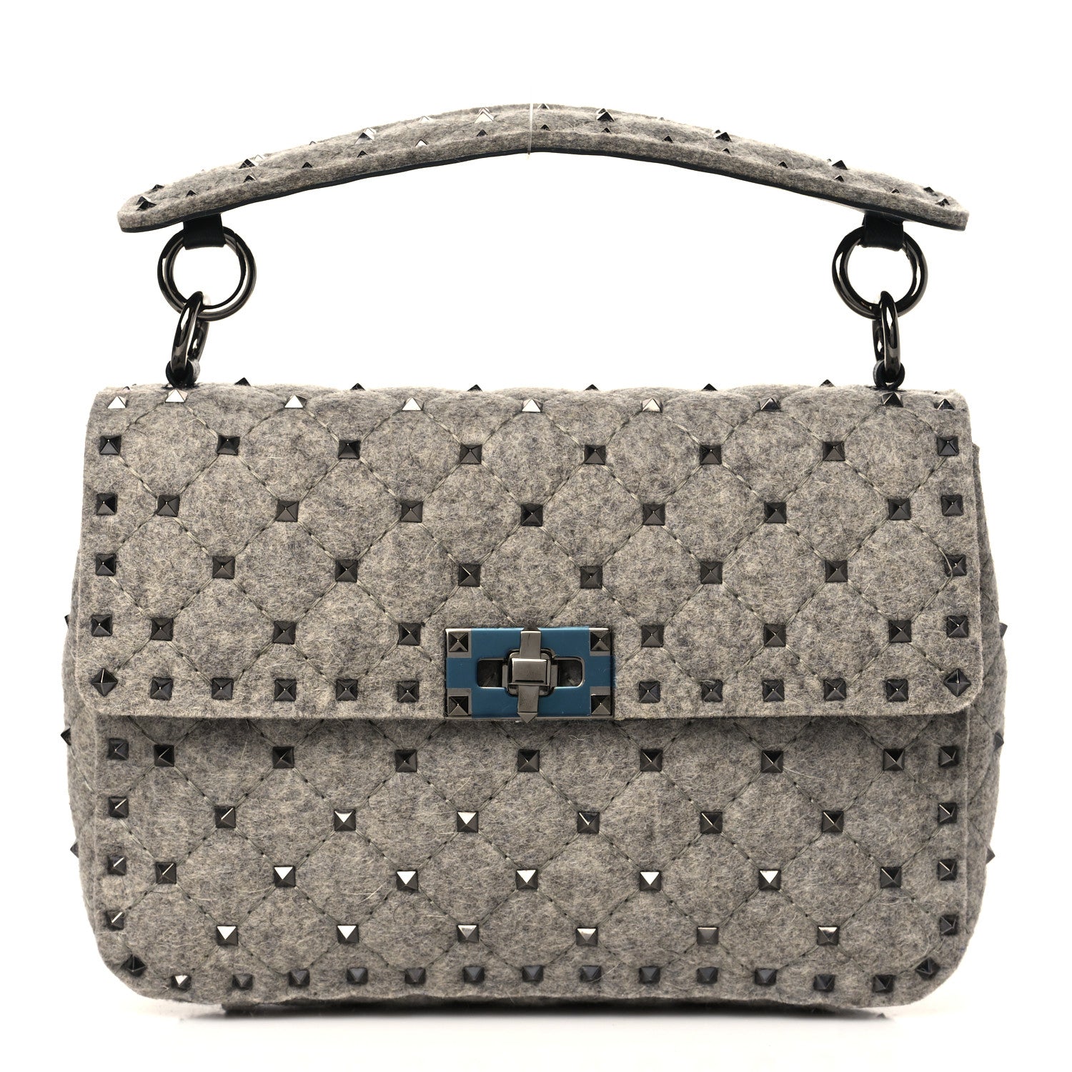 Valentino Garavani Felt Medium Rockstud Spike Shoulder Bag Grey 1 of 8