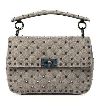 Valentino Garavani Felt Medium Rockstud Spike Shoulder Bag Grey 1 of 8