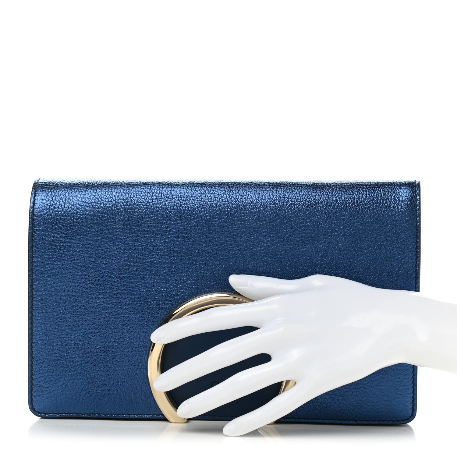 Chloe Metallic Grained Calfskin Gabrielle Clutch Blue 2 of 7