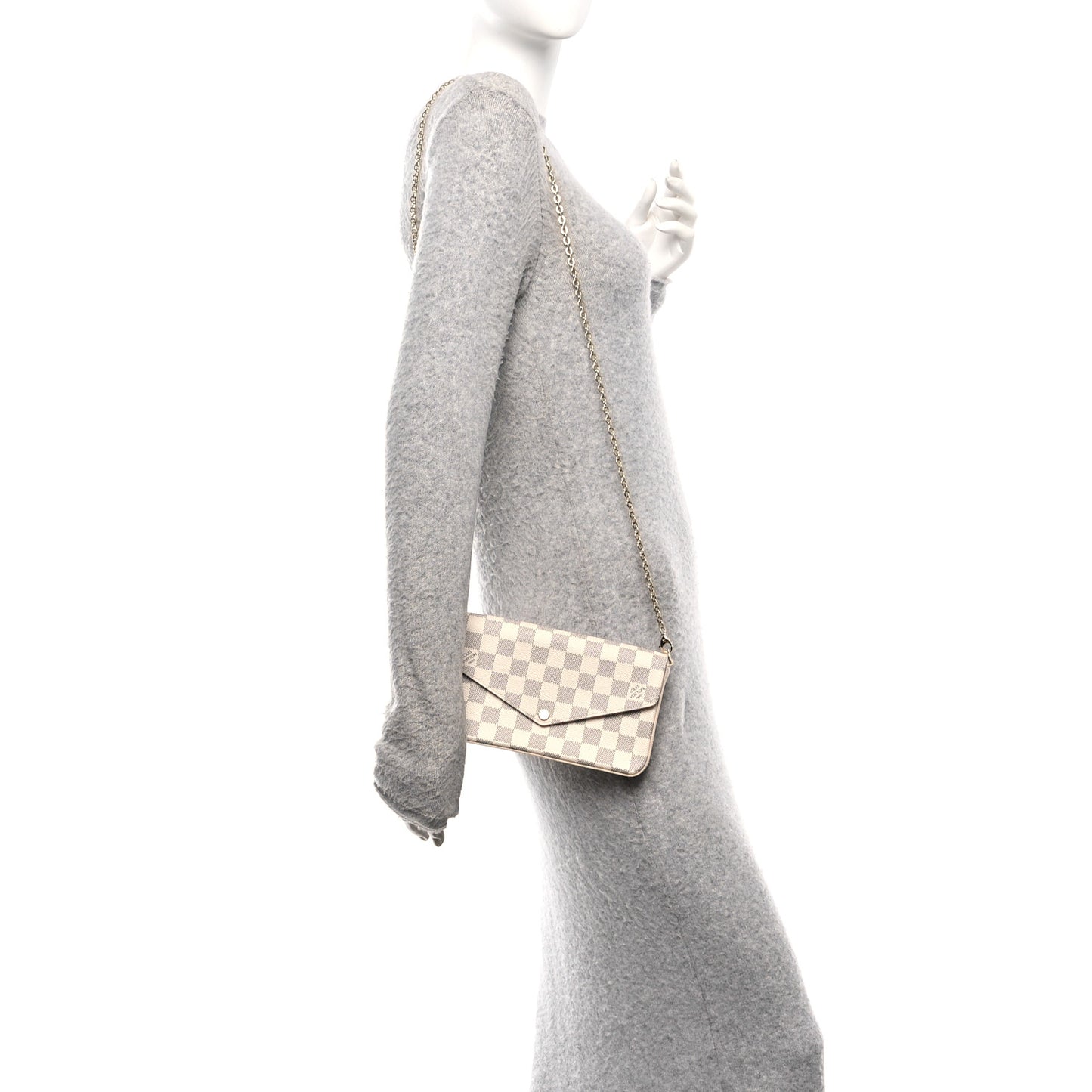 Damier Azur Pochette Felicie Chain Wallet Rose Ballerine