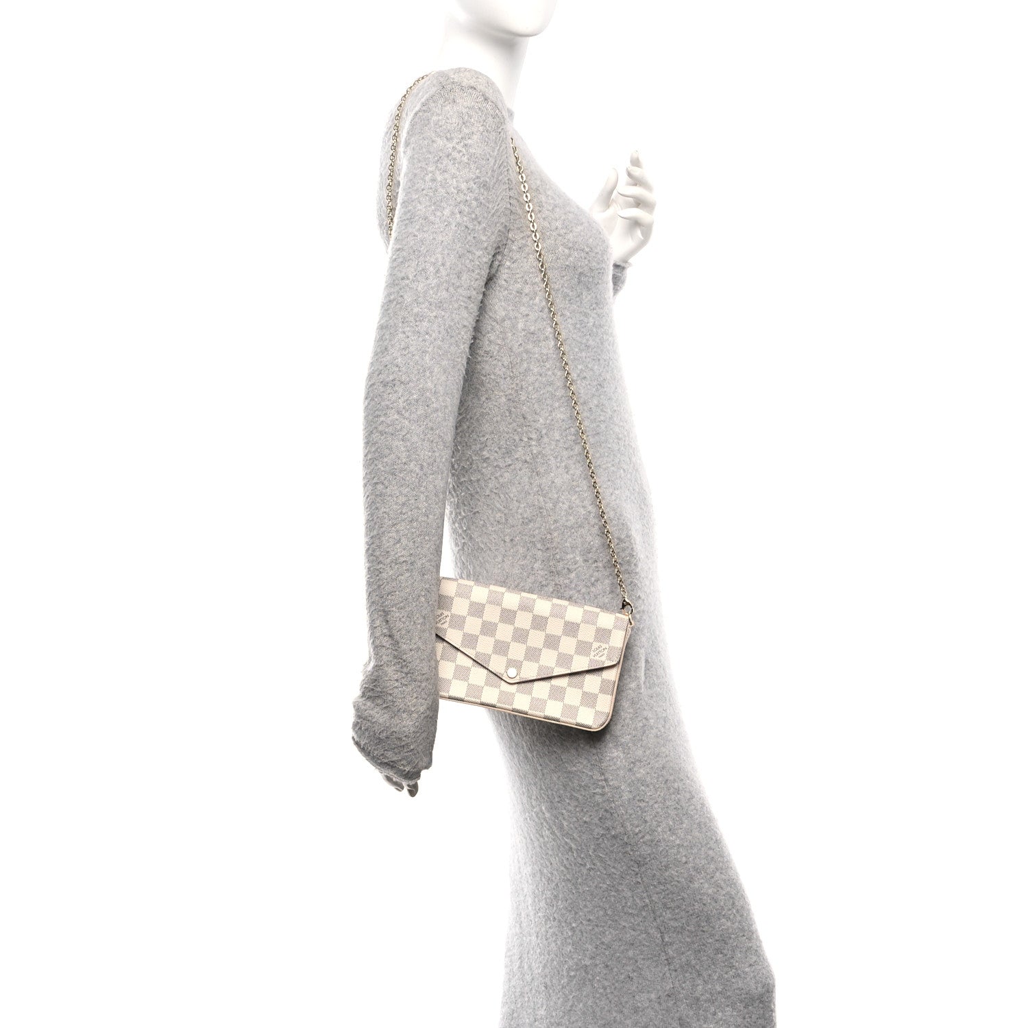 Louis Vuitton Damier Azur Pochette Felicie Chain Wallet Rose Ballerine 2 of 13