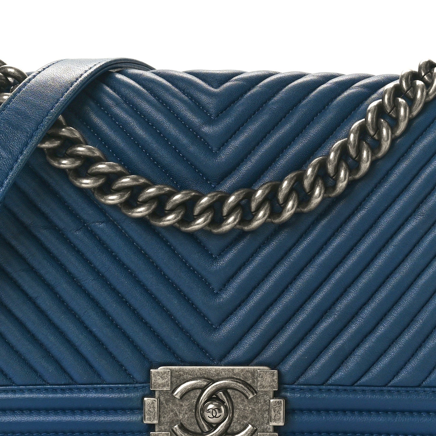 Chanel Wrinkled Lambskin Chevron Quilted Medium Boy Flap Navy 8 of 10
