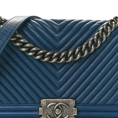 Chanel Wrinkled Lambskin Chevron Quilted Medium Boy Flap Navy 8 of 10