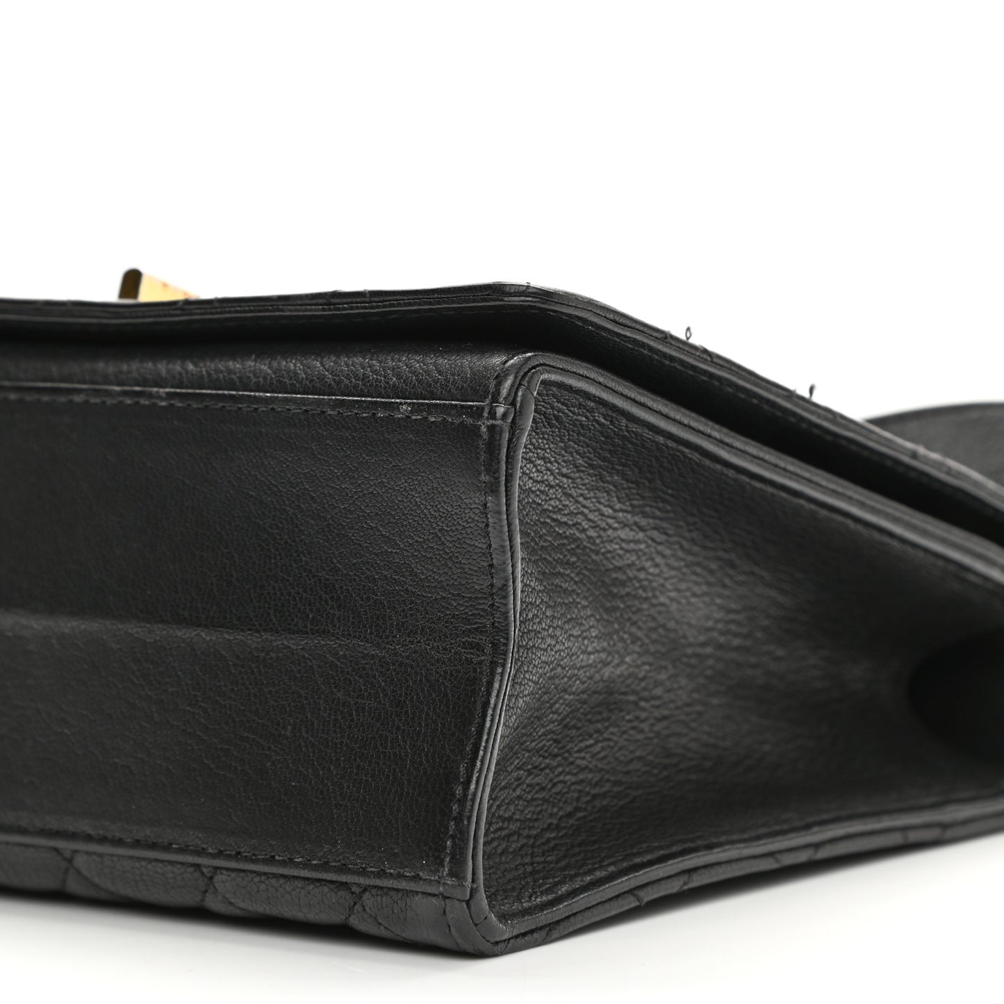 Goatskin Quilted Large Rita Top Handle Flap Black