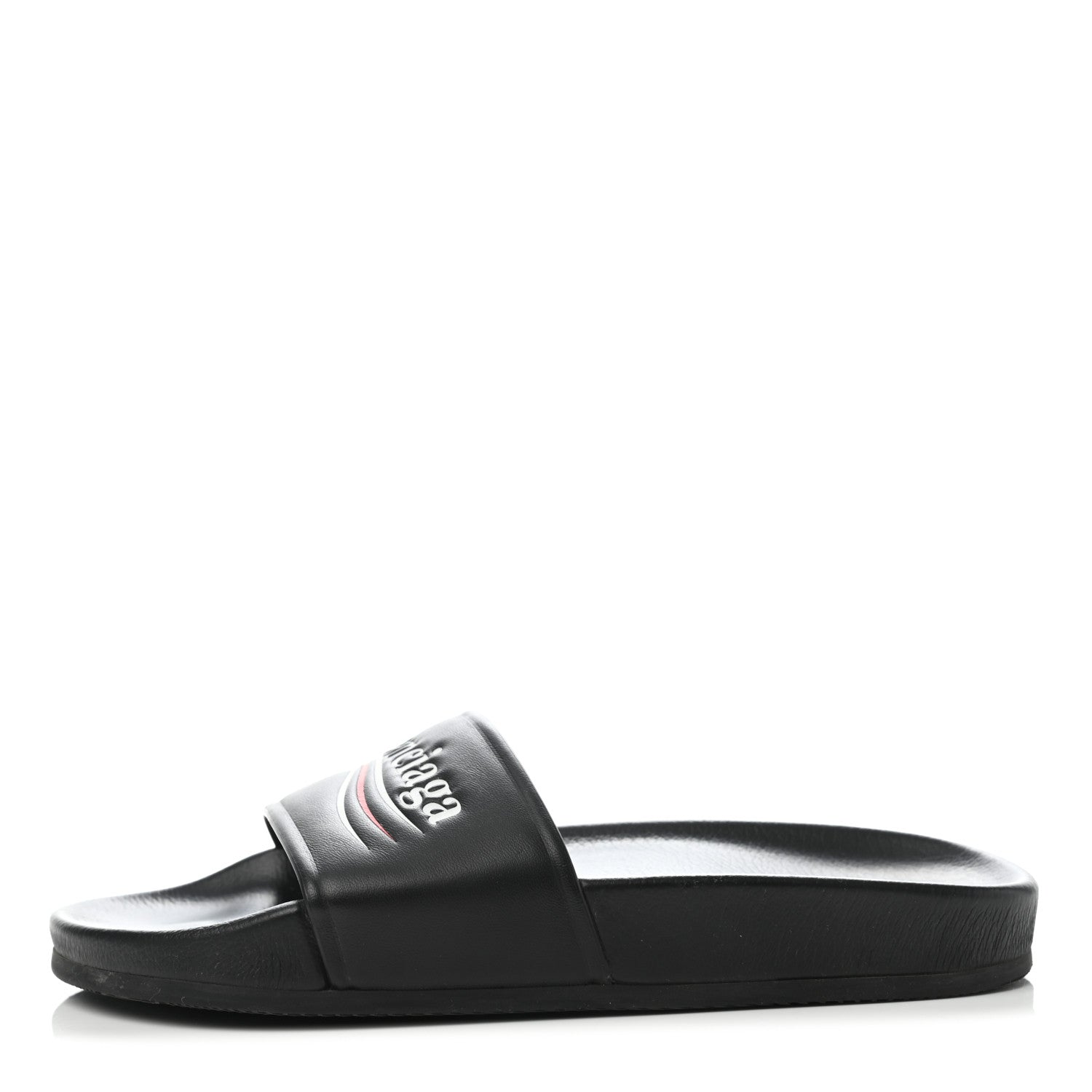 Balenciaga Nappa Political Campaign Logo Womens Pool Slide Sandals 36 Black White Vermillon 1 of 7