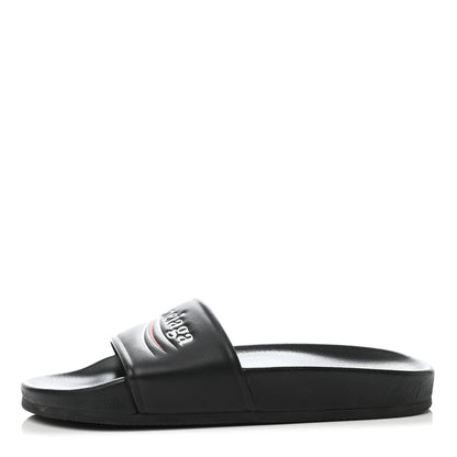 Balenciaga Nappa Political Campaign Logo Womens Pool Slide Sandals 36 Black White Vermillon 1 of 7