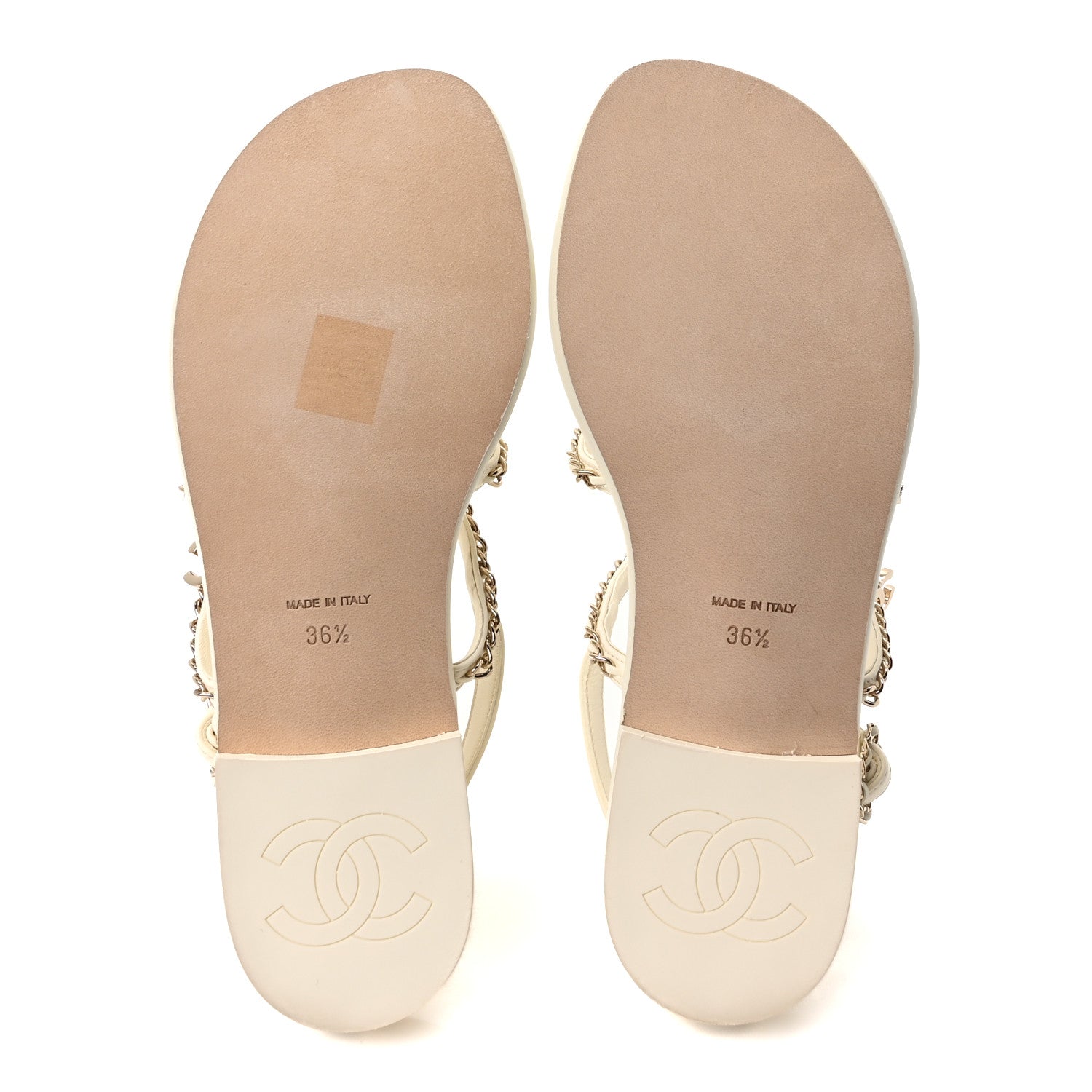 Chanel Lambskin CC Chain Flat Sandals 36.5 Ivory 6 of 9