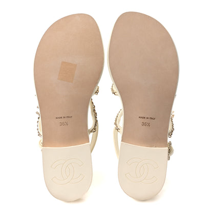 Chanel Lambskin CC Chain Flat Sandals 36.5 Ivory 6 of 9