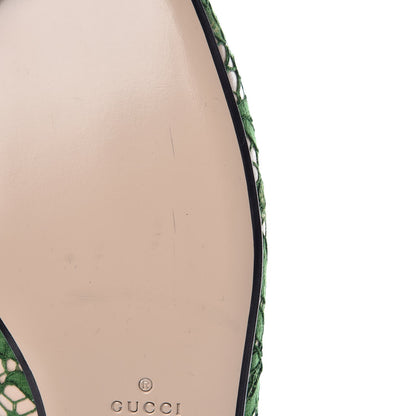 Gucci Lace Malaga Kid Womens Princetown Slippers 38 Green Grass Skin Rose 10 of 10