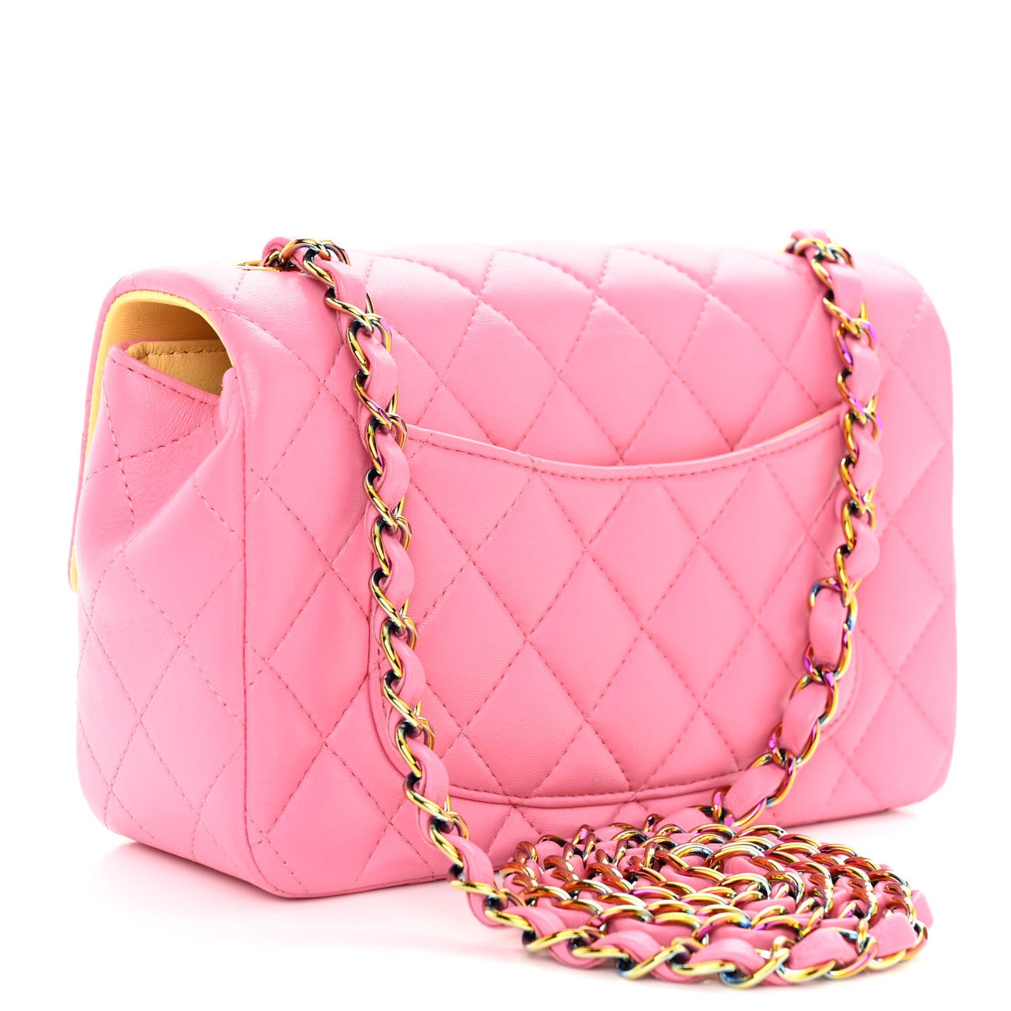 Lambskin Quilted Mini Rectangular Flap Pink Yellow