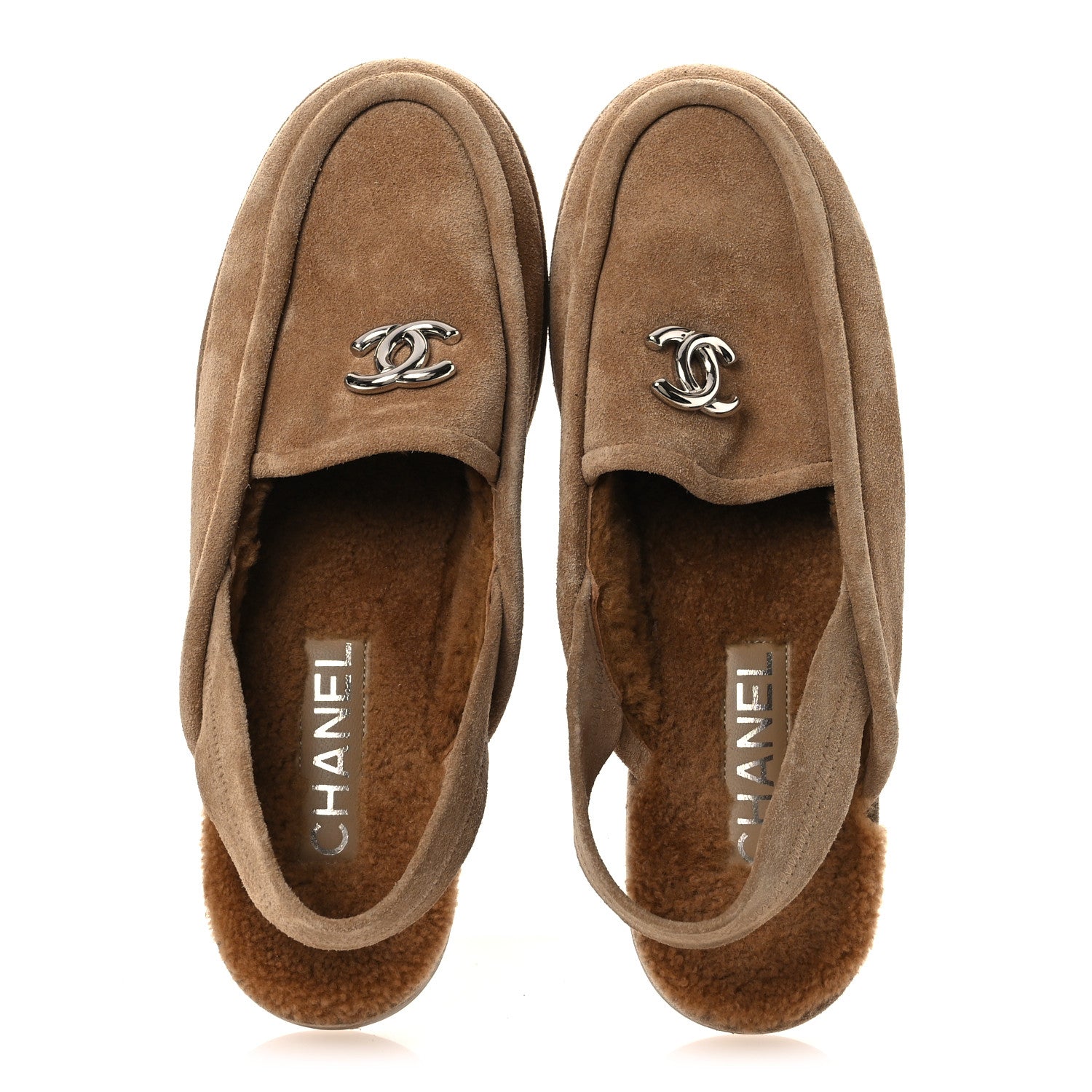 Chanel Suede Calfskin CC Slingback Loafers 38.5 Dark Beige 2 of 10