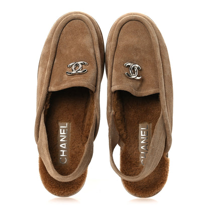Chanel Suede Calfskin CC Slingback Loafers 38.5 Dark Beige 2 of 10