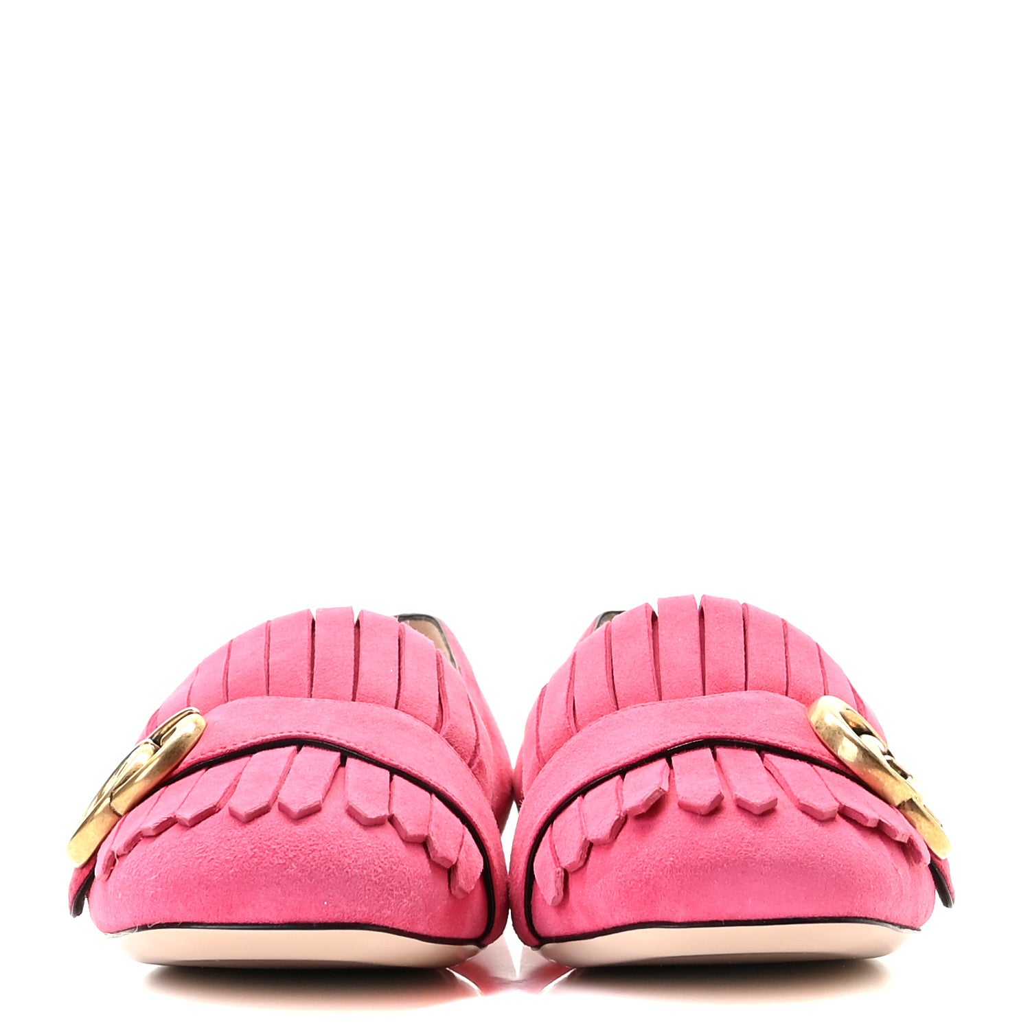 Gucci Kid Scamosciato GG Marmont Fringe Flats 37 Hot Pink 3 of 13