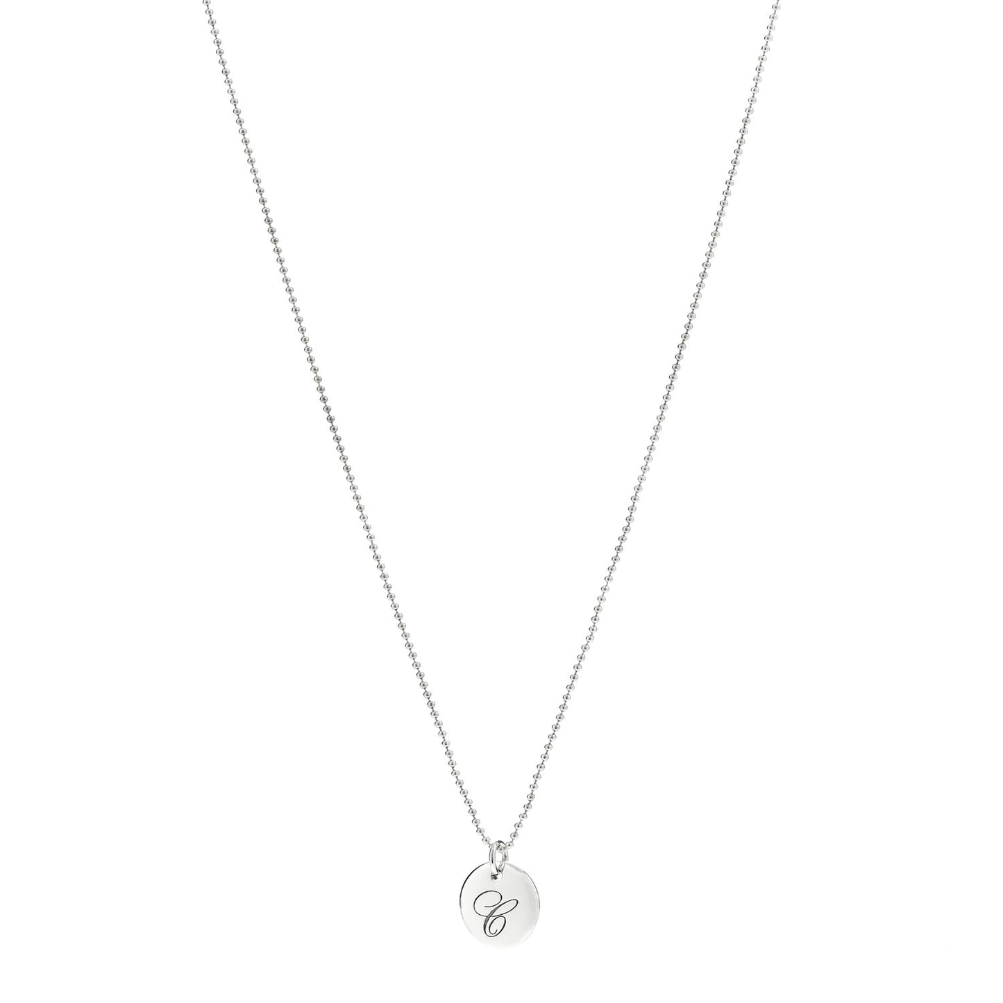 Sterling Silver Letter C Disc Pendant Necklace