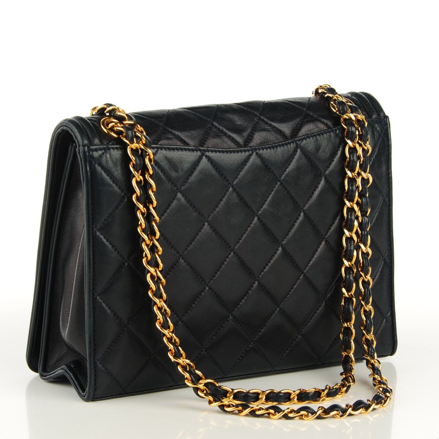 Lambskin Quilted Shoulder Bag Navy Blue