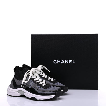 Chanel Fabric Calfskin Suede CC Womens Sneakers 35 Black Grey 9 of 9
