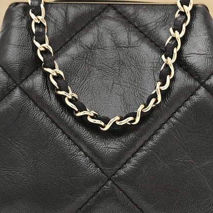 Chanel Shiny Aged Lambskin Quilted Kiss Lock Clutch With Chain Black 8 of 10