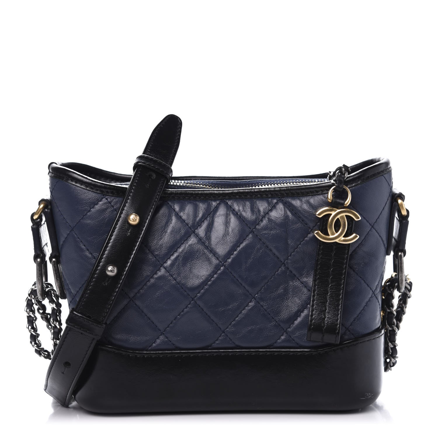Chanel Aged Calfskin Quilted Small Gabrielle Hobo Navy Black 1 of 11