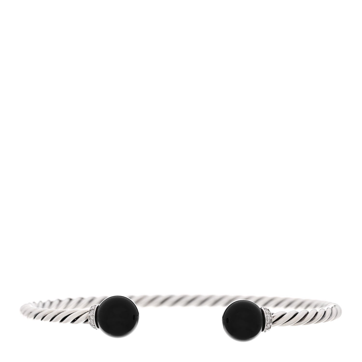 David Yurman Sterling Silver Diamond Onyx 9mm Solari Bracelet 1 of 5