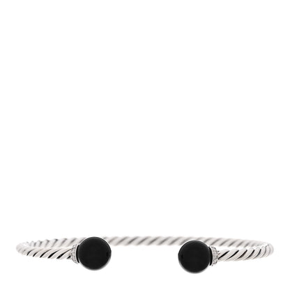 David Yurman Sterling Silver Diamond Onyx 9mm Solari Bracelet 1 of 5