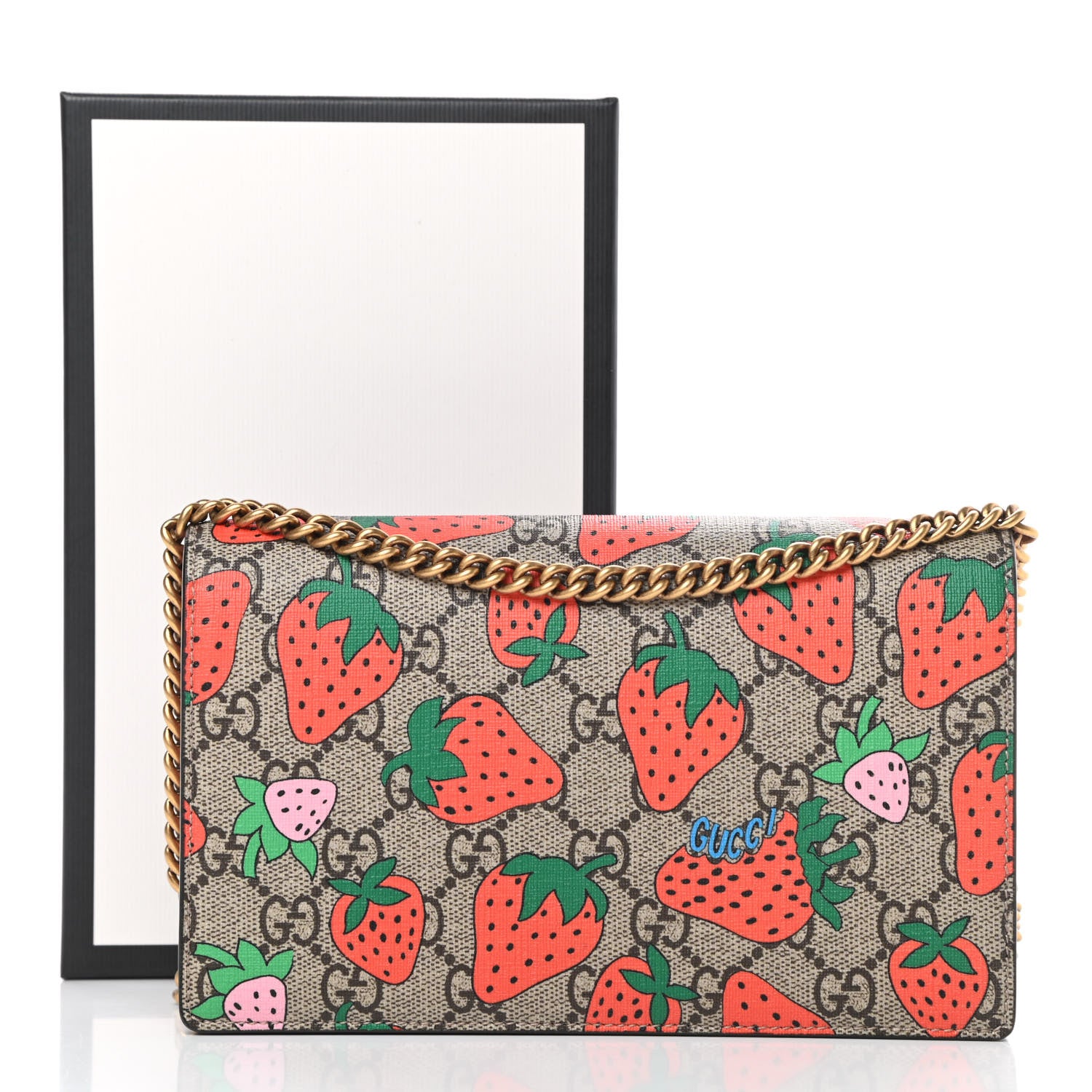 Gucci GG Supreme Monogram Strawberry Chain Wallet 10 of 10