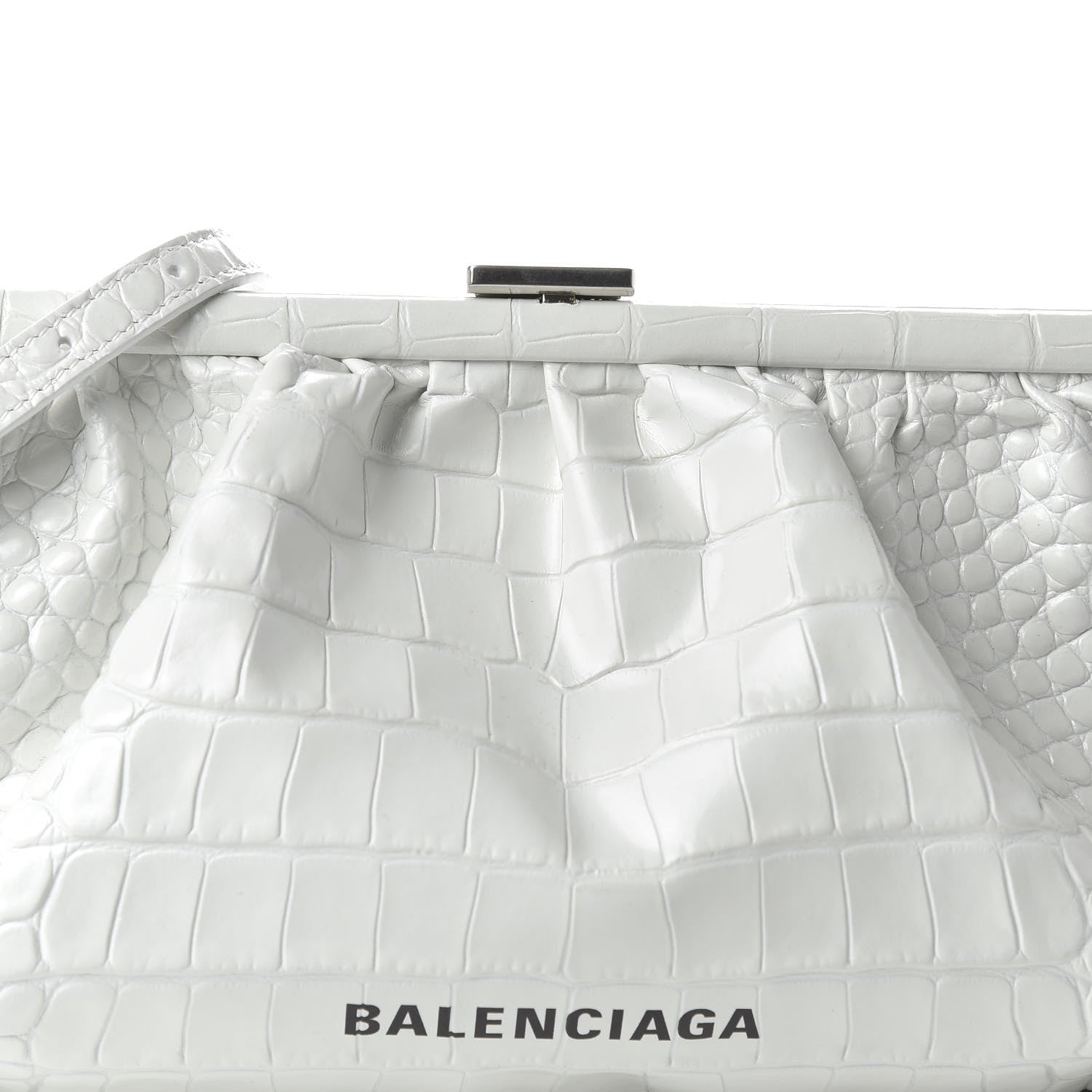Balenciaga Shiny Supple Calfskin Logo Crocodile Embossed XL Cloud Clutch White 9 of 9