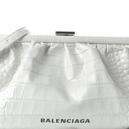 Balenciaga Shiny Supple Calfskin Logo Crocodile Embossed XL Cloud Clutch White 9 of 9
