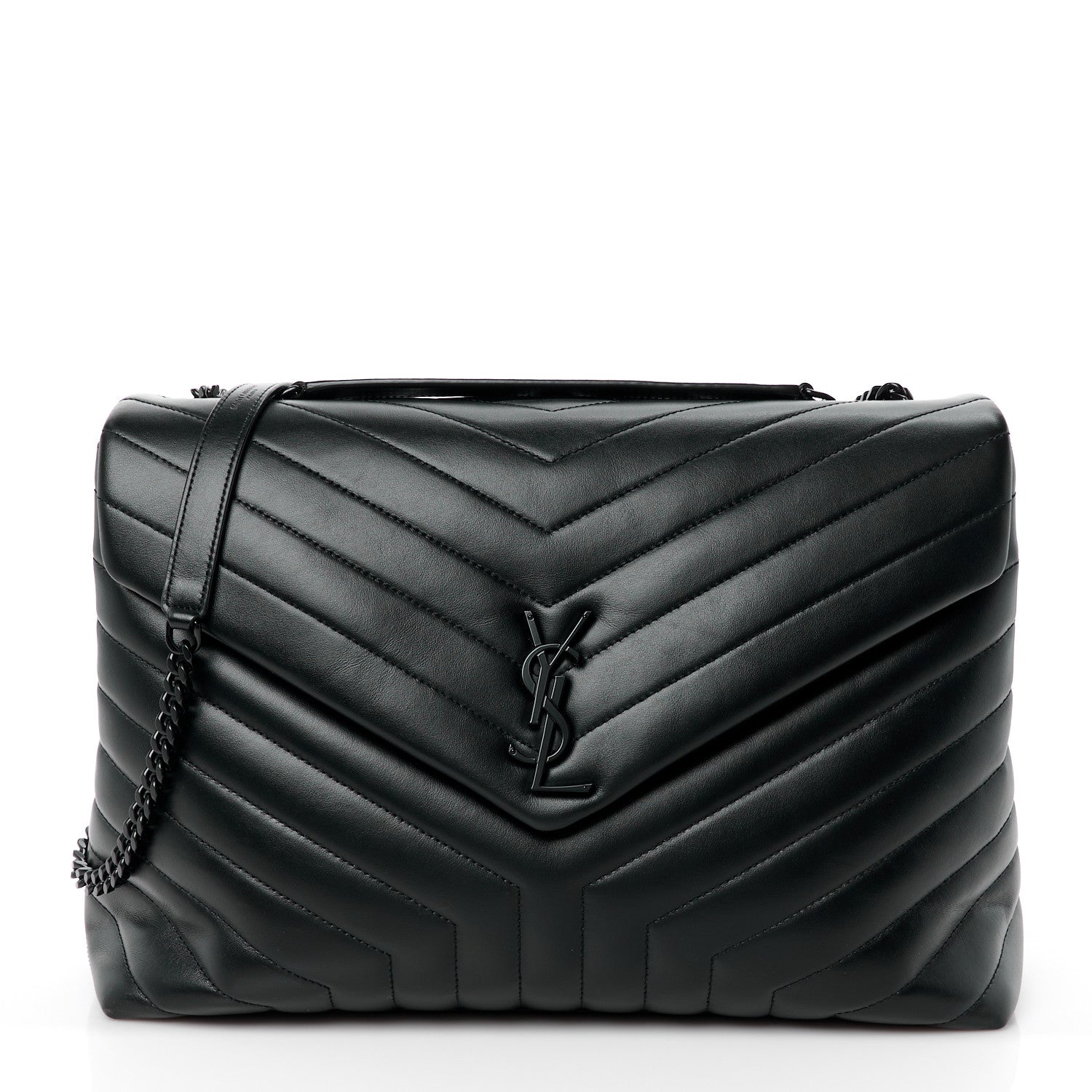 Saint Laurent Calfskin Y Quilted Monogram Monochrome Large Loulou Chain Satchel Black 1 of 12