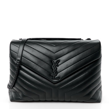 Saint Laurent Calfskin Y Quilted Monogram Monochrome Large Loulou Chain Satchel Black 1 of 12