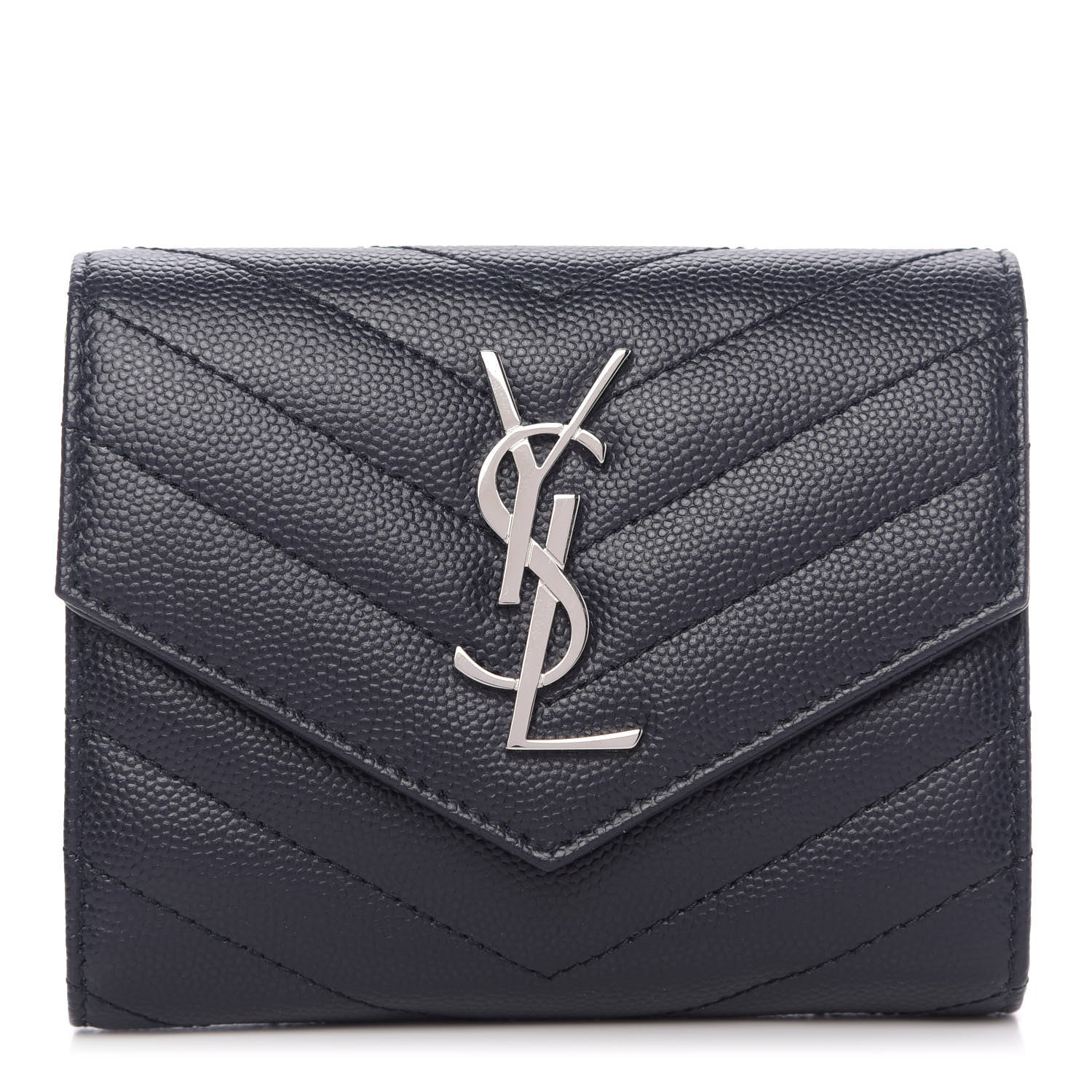 Saint Laurent Grain De Poudre Matelasse Chevron Small Monogram Envelope Wallet Navy 1 of 10