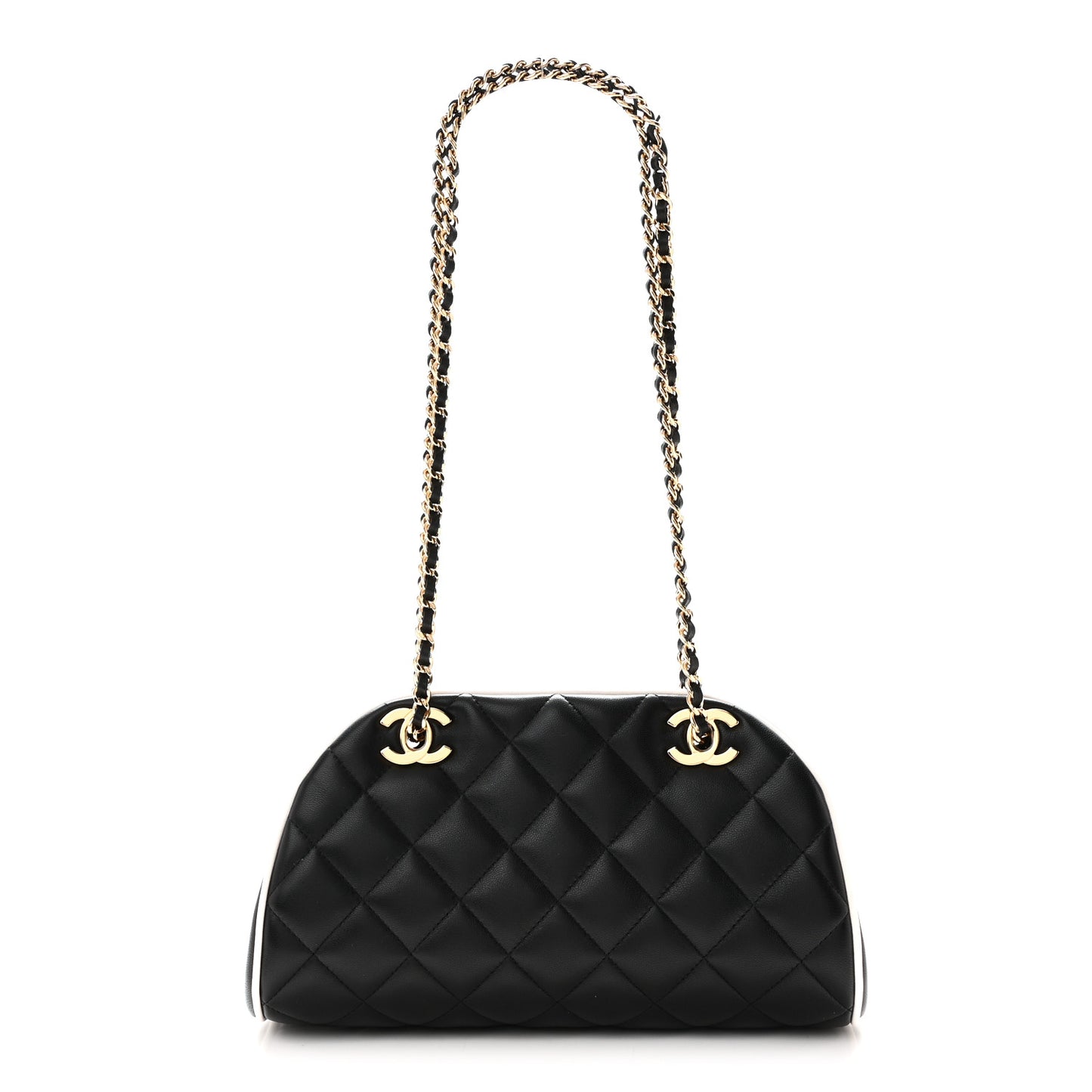Lambskin Quilted Clutch With Chain Black White
