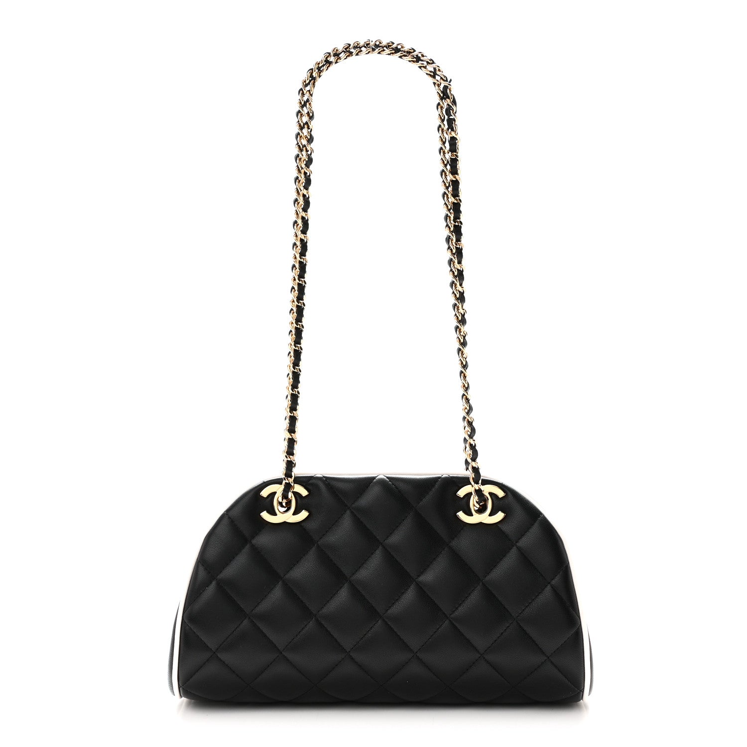Chanel Lambskin Quilted Clutch With Chain Black White 1 of 11