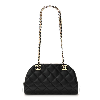 Chanel Lambskin Quilted Clutch With Chain Black White 1 of 11