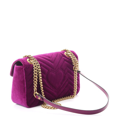 Gucci Velvet Matelasse Small GG Marmont Shoulder Bag Fuchsia Violet Cyclamen 3 of 8