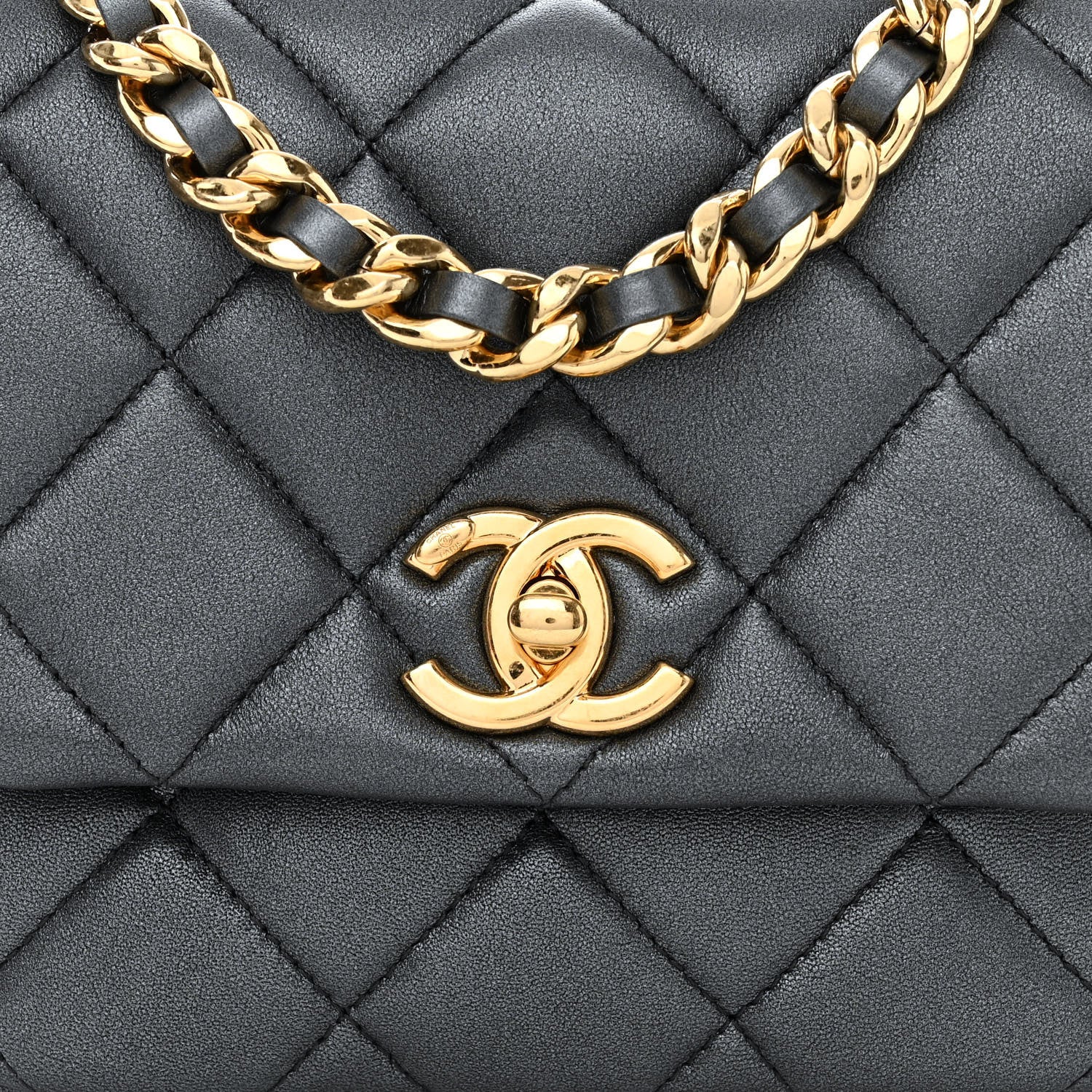 Chanel Metallic Lambskin Quilted Logo Charm Mini Chain Flap Grey 8 of 10