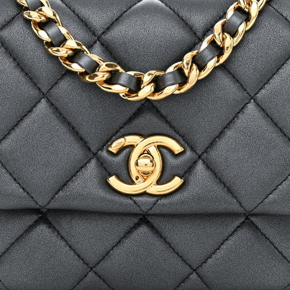 Chanel Metallic Lambskin Quilted Logo Charm Mini Chain Flap Grey 8 of 10