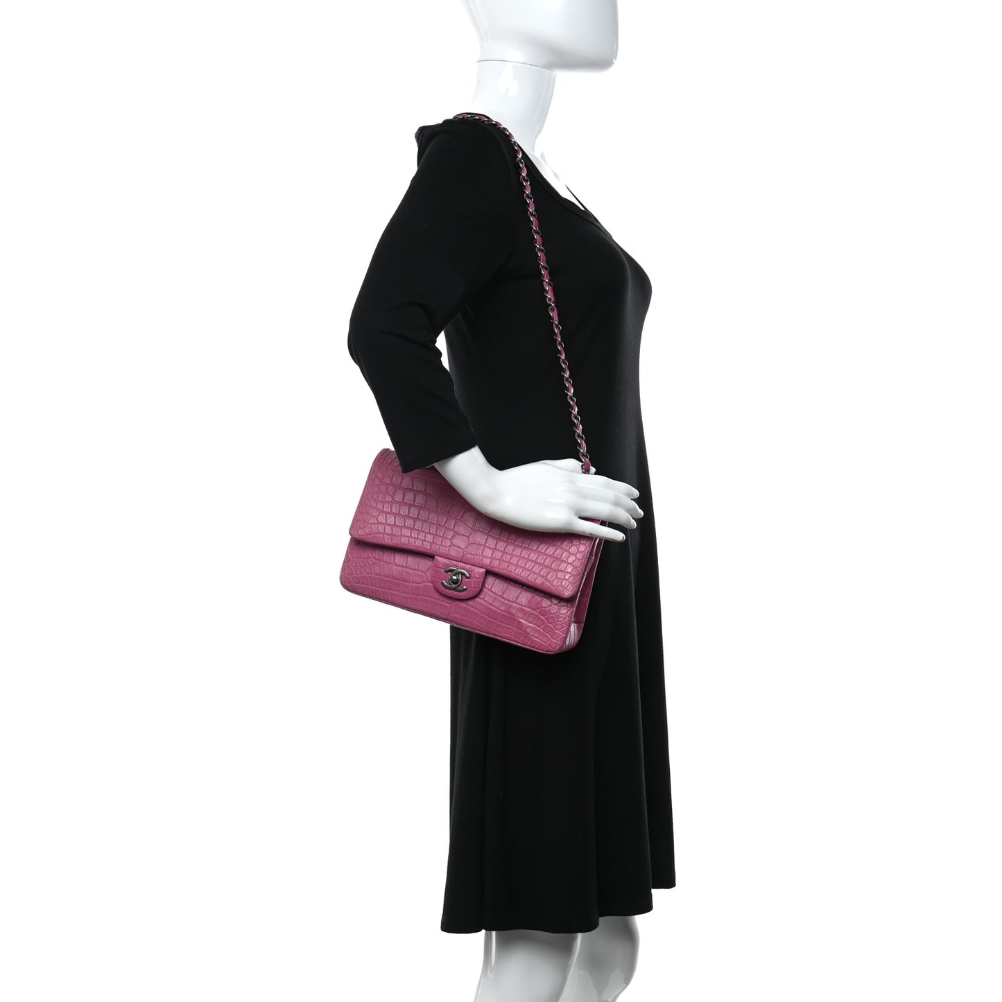 Alligator Medium Double Flap Pink