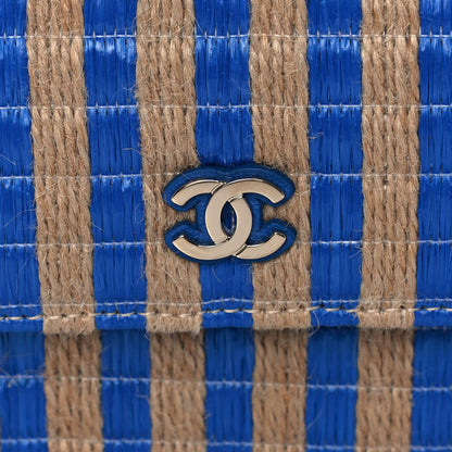 Chanel Raffia Jute Striped Belt Bag Blue Beige 9 of 13