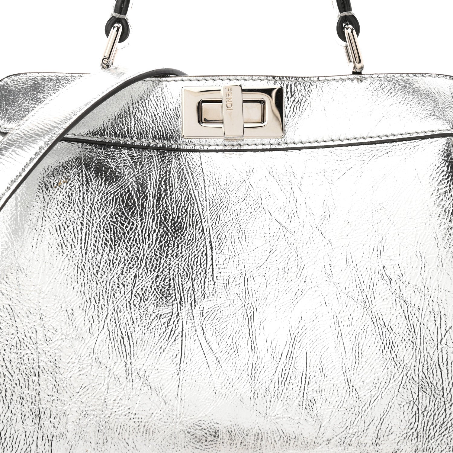 Fendi Rock Millenium Laminata Small Peekaboo I SEE U Satchel Argento 8 of 11