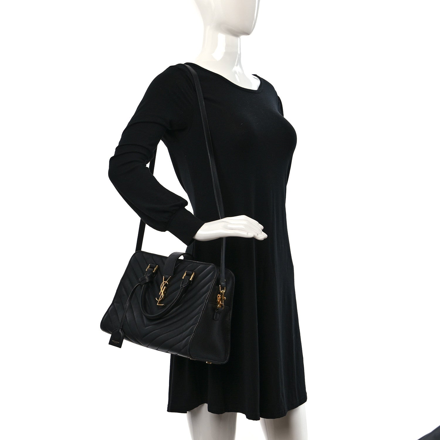 Saint Laurent Calfskin Matelasse Chevron Small Monogram Cabas Black 3 of 11