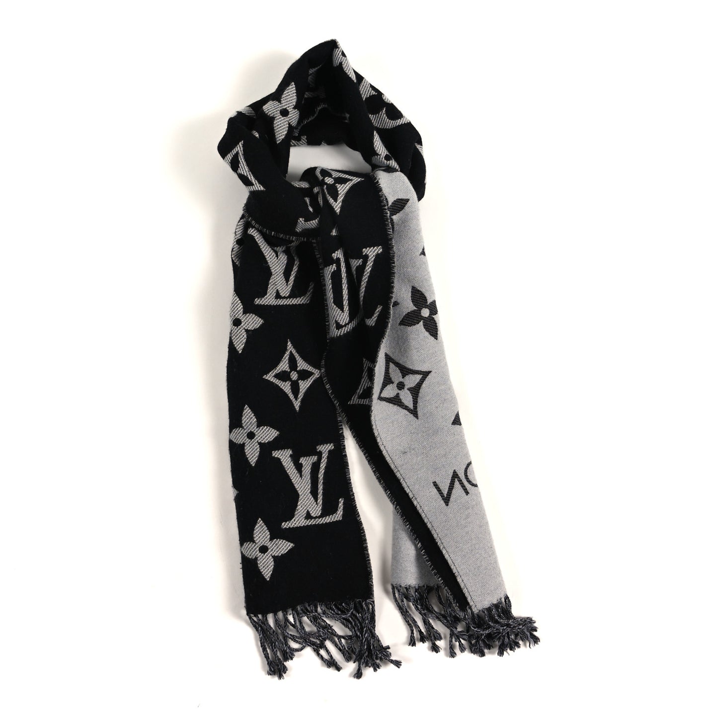 Wool Monogram LV Essential Scarf Black