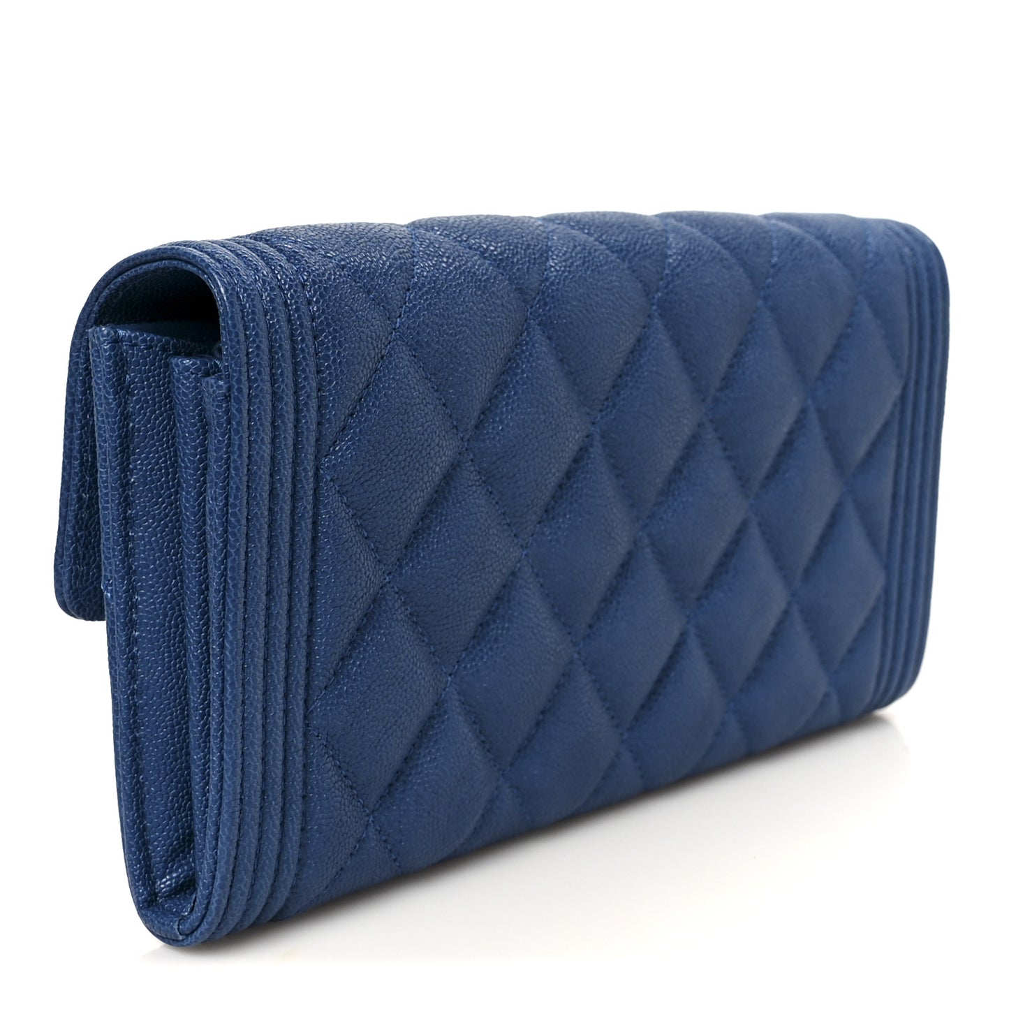 Caviar Quilted Large Boy Gusset Flap Wallet Blue