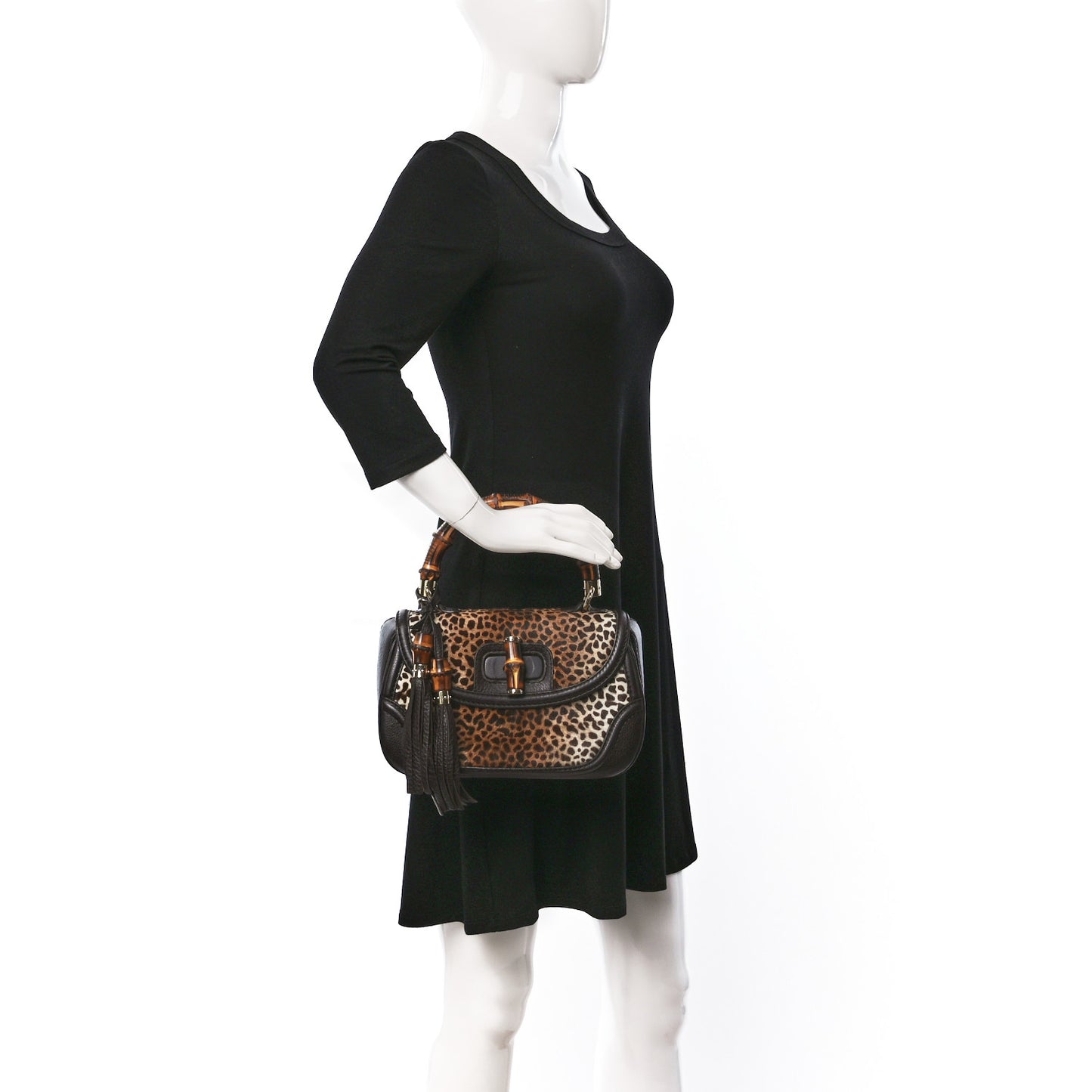 Pony Hair Jaguar Print New Bamboo Medium Top Handle Bag