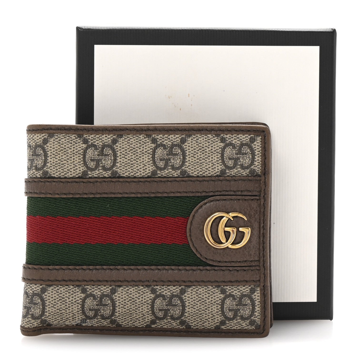Gucci GG Supreme Monogram Web Mens Ophidia Bi-Fold Coin Wallet Beige New Acero 7 of 7