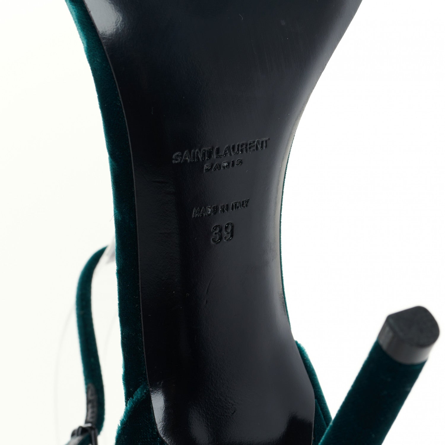 Saint Laurent Velvet Amber 105 Ankle Strap Sandals 39 Malachite 5 of 8