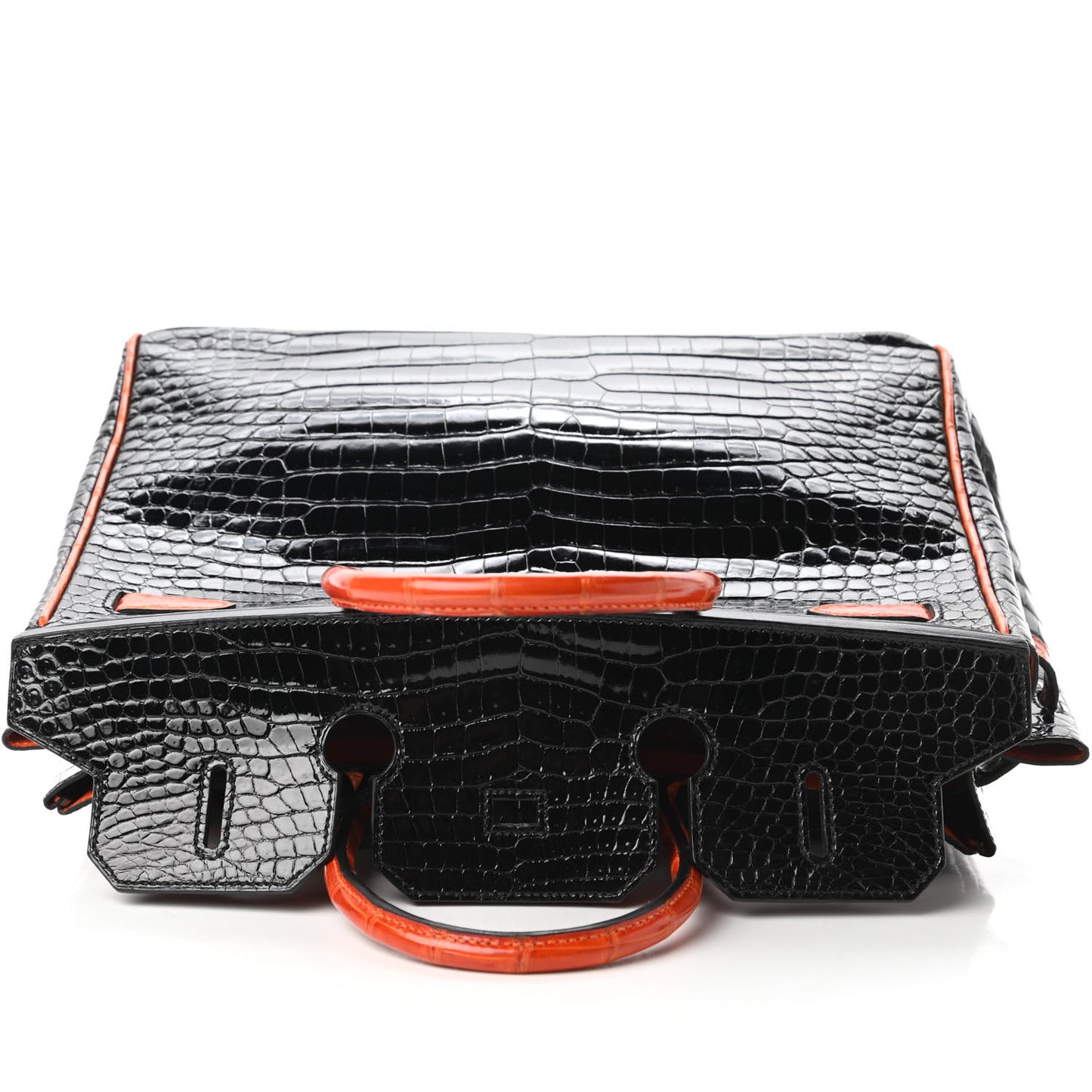 Shiny Porosus Crocodile Birkin 35 Black Orange