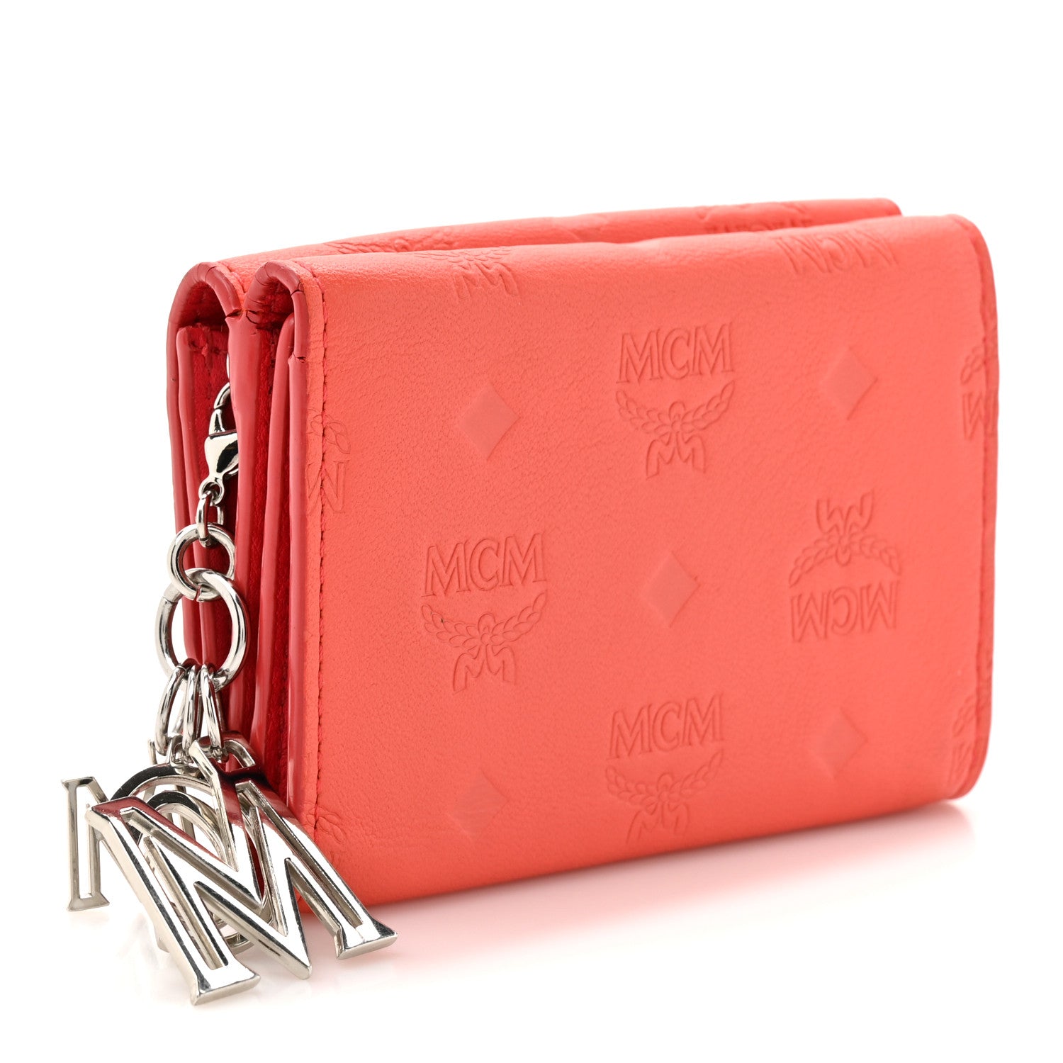 MCM Calfskin Ottomar Monogram Tri-Fold Wallet Hot Coral 3 of 11