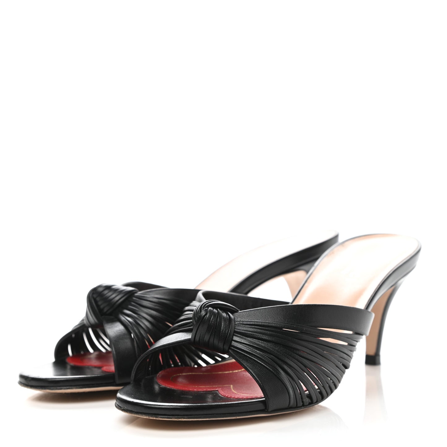 Nappa Crawford Knot Mid Heel Slide Sandals 35 Black