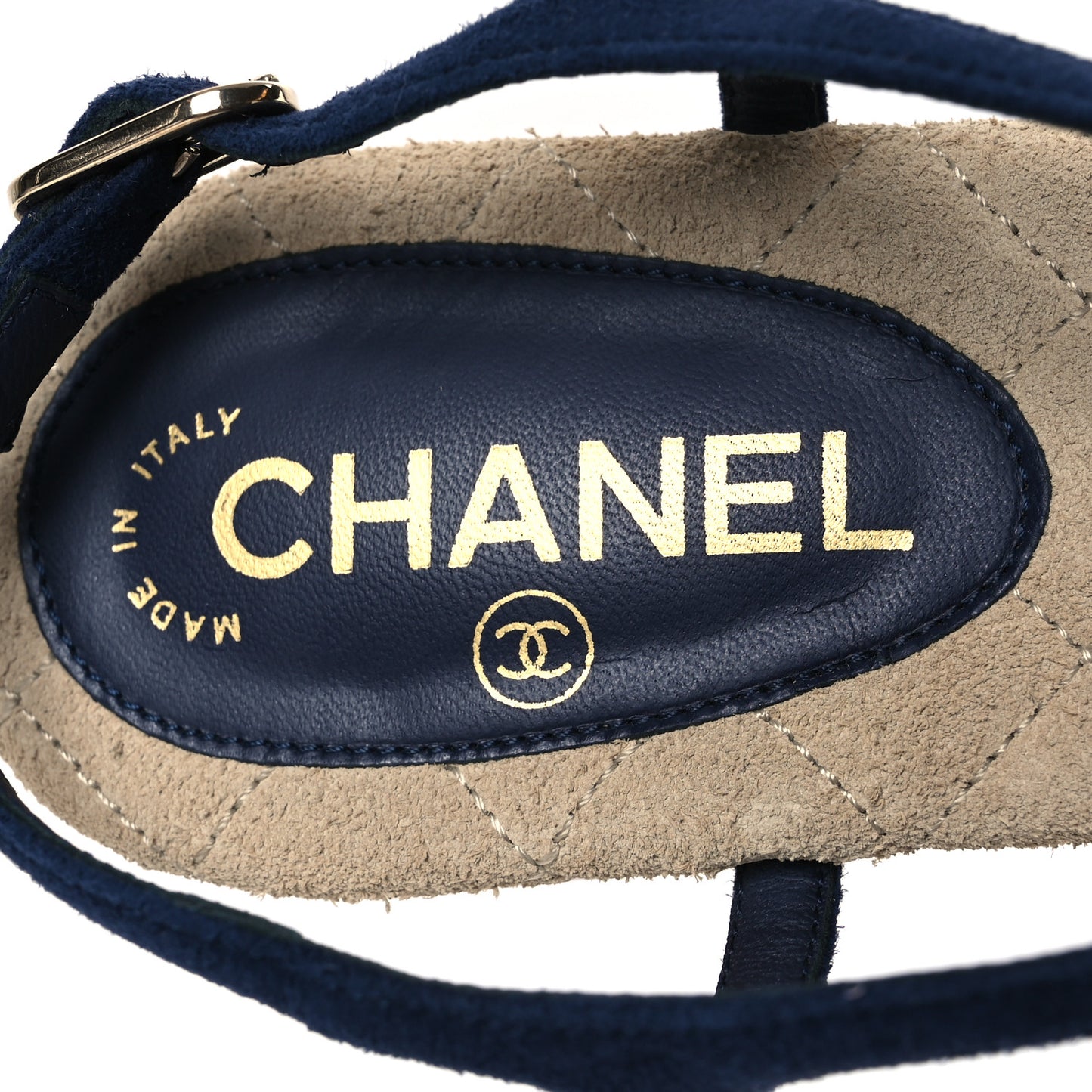 Suede Crystal CC Thong Sandals 39.5 Navy