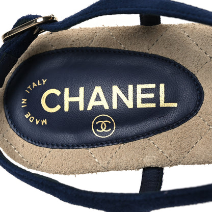 Chanel Suede Crystal CC Thong Sandals 39.5 Navy 9 of 13